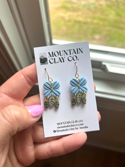 Blue Floral with Leaf Dangles